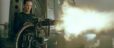 Retracting his earlier statement, Neo works on the assertion that sometimes lots of guns are not as good as one Really Big Gun. The Matrix image