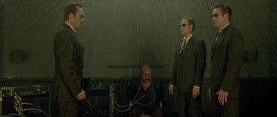Those dirty Agents take an unexpected shower. The Matrix image